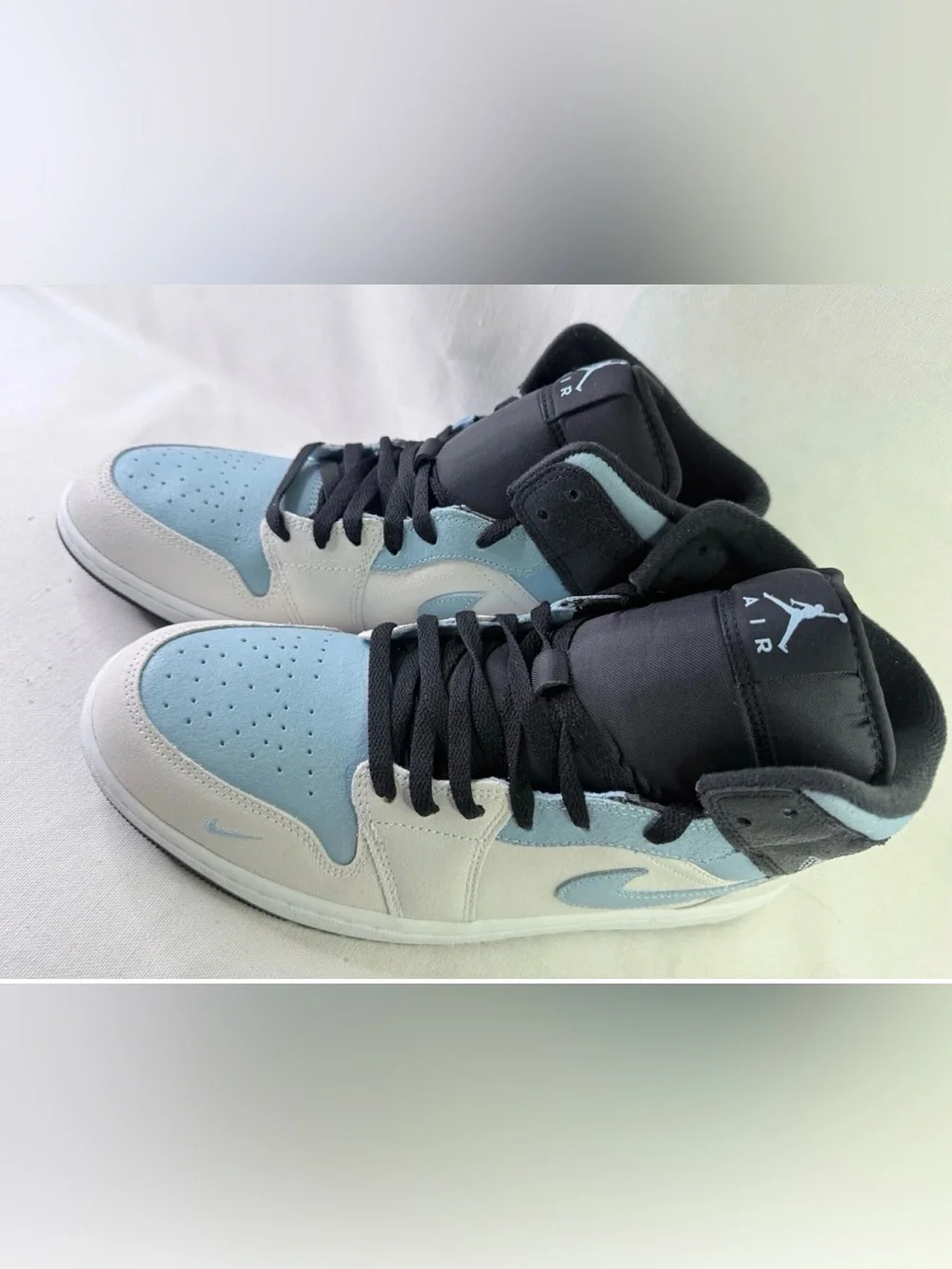 Nike Air Jordan 1 Mid — White & Light Blue with Black Accents 11.5 Leather
